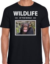 Dieren foto t-shirt Chimpansee aap - zwart - heren - wildlife of the world - cadeau shirt apen liefhebber L