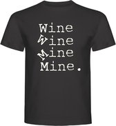 T-Shirt - Casual T-Shirt - Fun T-Shirt - Fun Tekst - Lifestyle T-Shirt - Mood - Wijn - Wine Wine Mine Mine - D.Charcoal  - L