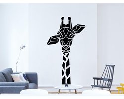 HOUTEN WANDDECORATIE / WOODEN WALL DECORATION - GEOMETRISCHE MUURDECORATIE / GEOMETRIC WALL ART - GIRAF / GIRAFFE - 29 x 50cm - ZWART / BLACK - ORIGAMI DESIGN WANDFIGUUR - ECHT HOUT - REAL WOOD - AFRIKAANSE DIEREN