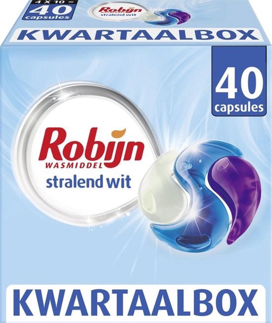 Robijn Stralend Wit 3 in 1 Wascapsules - 40 wasbeurten - Kwartaalbox