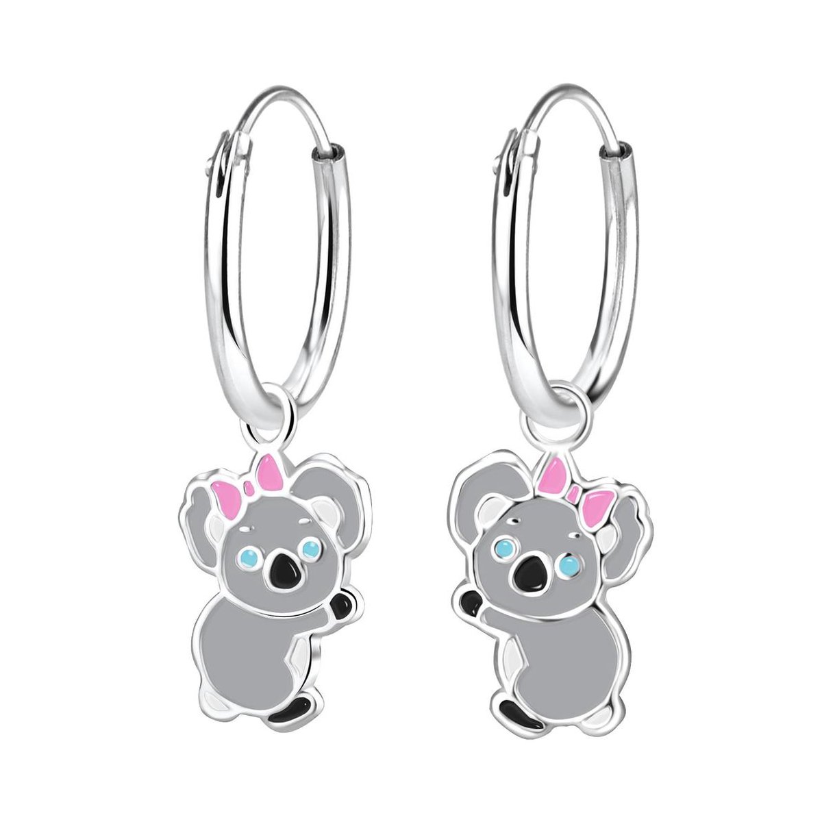 zilveren hangende koala met strik kinderoorbellen | oorbellen Meisje Zilver | Zilverana | Sterling 925 Silver