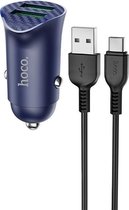 HOCO Z39 Farsighted - 2-poort Quick Charger Auto-oplader - QC 3.0 18W Autolader + USB-C kabel - Voor Android Smartphones - Donkerblauw