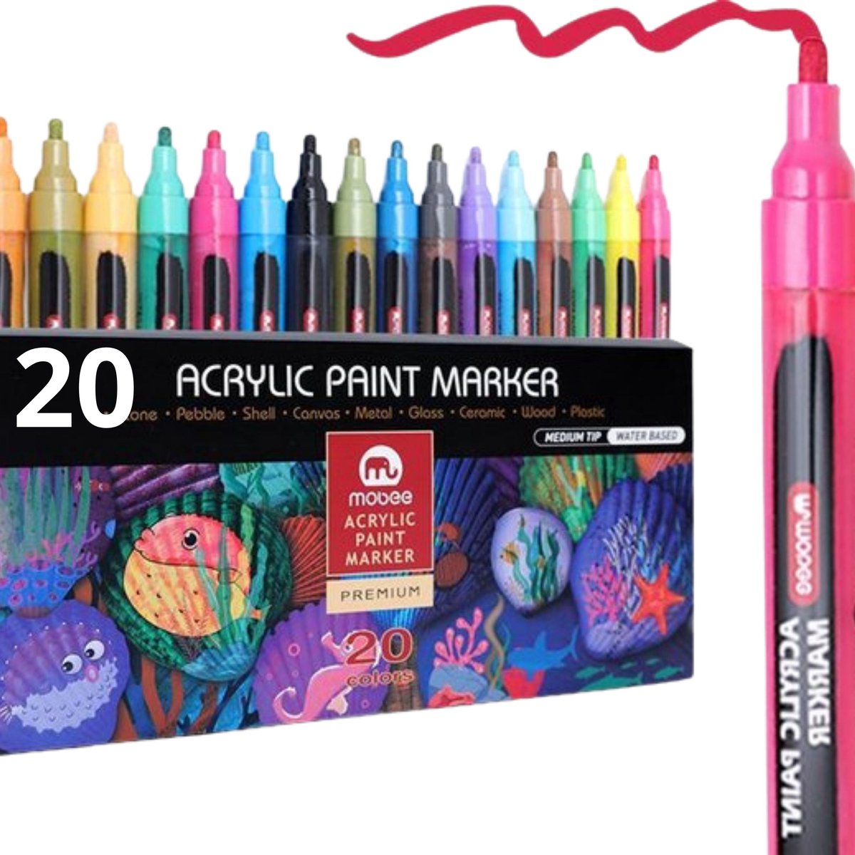 HappyStone Acryl marker stiften 20 kleuren | 2 mm | inclusief Sjablonen |  Acrylverf |... | bol