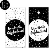 12x Labels van karton / Cadeaulabels | Van Harte Gefeliciteerd | 80 x 40 mm | zwart-wit