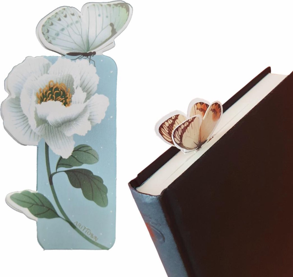 Boekenlegger Vlinder & Bloem – Bladwijzer - Bookmark – Kaartje – Pioenroos - Kleine Cadeautjes