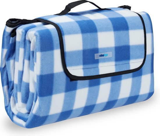 Berg kleding op Rijden stem relaxdays Picknickkleed waterdicht - XXL - fleece deken - buitenkleed -  blauw wit geruit | bol.com