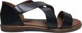 Manlisa elastiek platte lederen comfort sandalen S107-3023 zwart mt 40