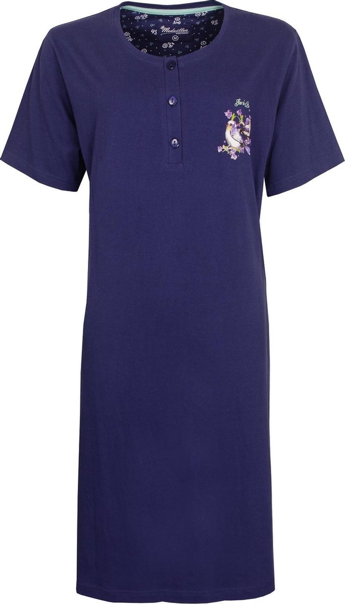 Medaillon Dames Nachthemd - 100% Katoen - Donker Blauw - Maat XXL