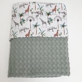 RiFresh - baby wiegdeken - jungle - olifant - giraffe - oudgroen - wafelstof
