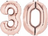 Ballon Cijfer 30 Jaar Roségoud 36Cm Verjaardag Feestversiering Met Rietje
