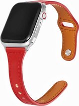 Geschikt voor Apple Watch bandje 42 / 44 / 45 mm - Series 1 2 3 4 5 6 7 SE - Smartwatch iWatch horloge band - 42mm 44mm 45mm - Fungus - PU Leer - Rood - Dun vrouw