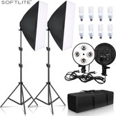 Softbox Studiolampen  Met Statieven  - Diffuser -  8x 45 W CFL Lampen en Draagtas - Fotografie - Verlichting - Set  | Fotostudio |  Studiolamp | Draagbaar | Daglichtlampen | Daglic