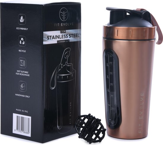Fit Evolve® RVS Shakebeker - Proteine Shaker - BPA vrij - 700ml - Rose Goud