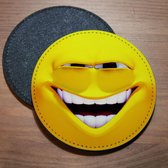 ILOJ onderzetter - Emoticon boosaardig in geel - rond