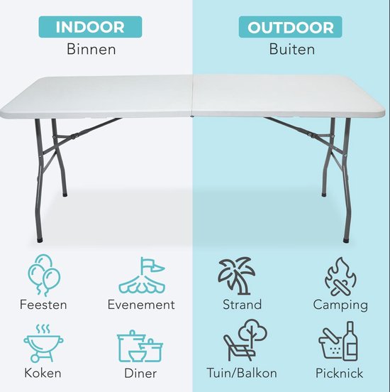 LifeGoods Inklapbare Tafel - 180x70 cm - Campingtafel - Stevige Klaptafel - Weerbestendig - Vouwtafel voor Buiten - Wit van LifeGoods — afbeelding 5