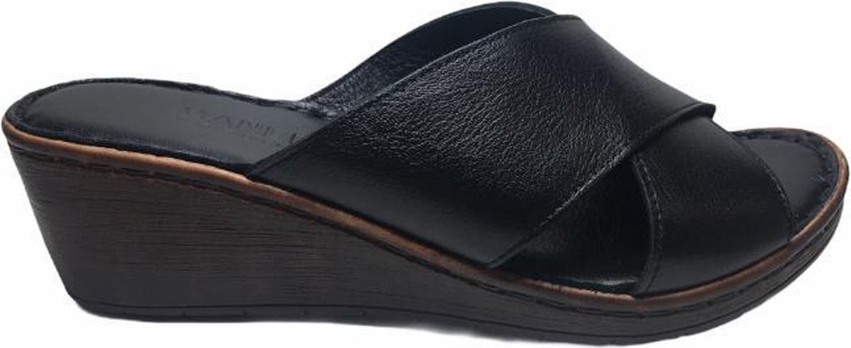 Merkloos Sans marque Manlisa 6 cm sleehak kruis lederen comfort muiltjes  S207 7090 zwart - Schoenen.nl