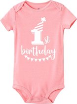 Eerste verjaardag romper My First Birthday roze met witte opdruk - cakesmash - eerste verjaardag - 1e verjaardag