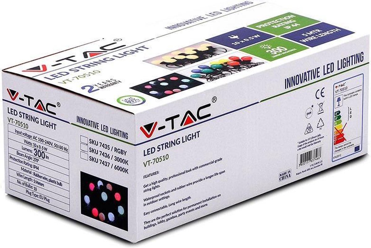 V-TAC VT-71510 guirlande lumineuse led 5mt avec 10 mini ampoules à