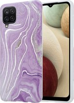 ShieldCase Glossy Purple Marmer Samsung A12 hoesje - paars