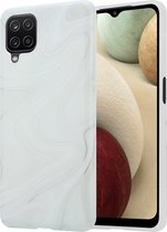 shieldcase glossy white marmer geschikt voor Samsung a12 hoesje - wit