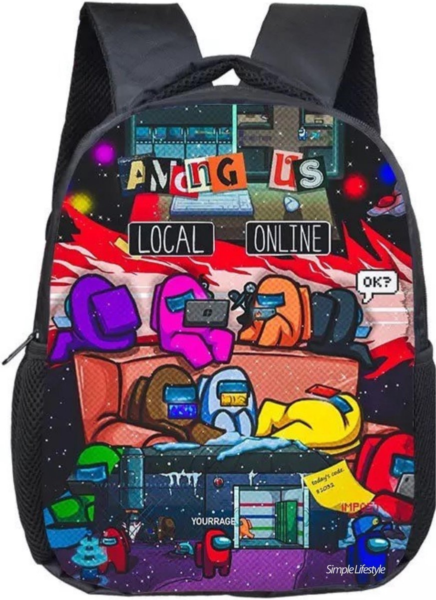 Among us tas - rugzak - rugtas - schooltas - 18 liter - 3 ritsvakken