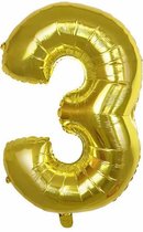 Cijfer Ballon nummer 3 - Helium Ballon - Grote verjaardag ballon - 32 INCH - Goud  - Met opblaasrietje!