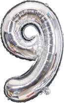 Cijfer Ballon nummer 9 - Helium Ballon - Grote verjaardag ballon - 32 INCH - Zilver  - Met opblaasrietje!