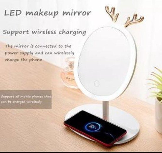 Miroir de maquillage LED avec chargement sans fil mobile