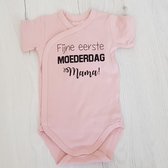 Baby rompertje met tekst eerste moederdag mama cadeau voor de liefste aanstaande roze meisje maat 74-80