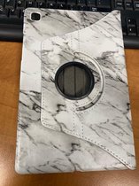 P.C.K. Hoesje/Boekhoesje/Bookcover/Bookcase/Book draaibaar Marmer Wit met zwarte strepen geschikt voor Apple iPad AIR 4 10.9 (2020)  MET PEN EN GLASFOLIE