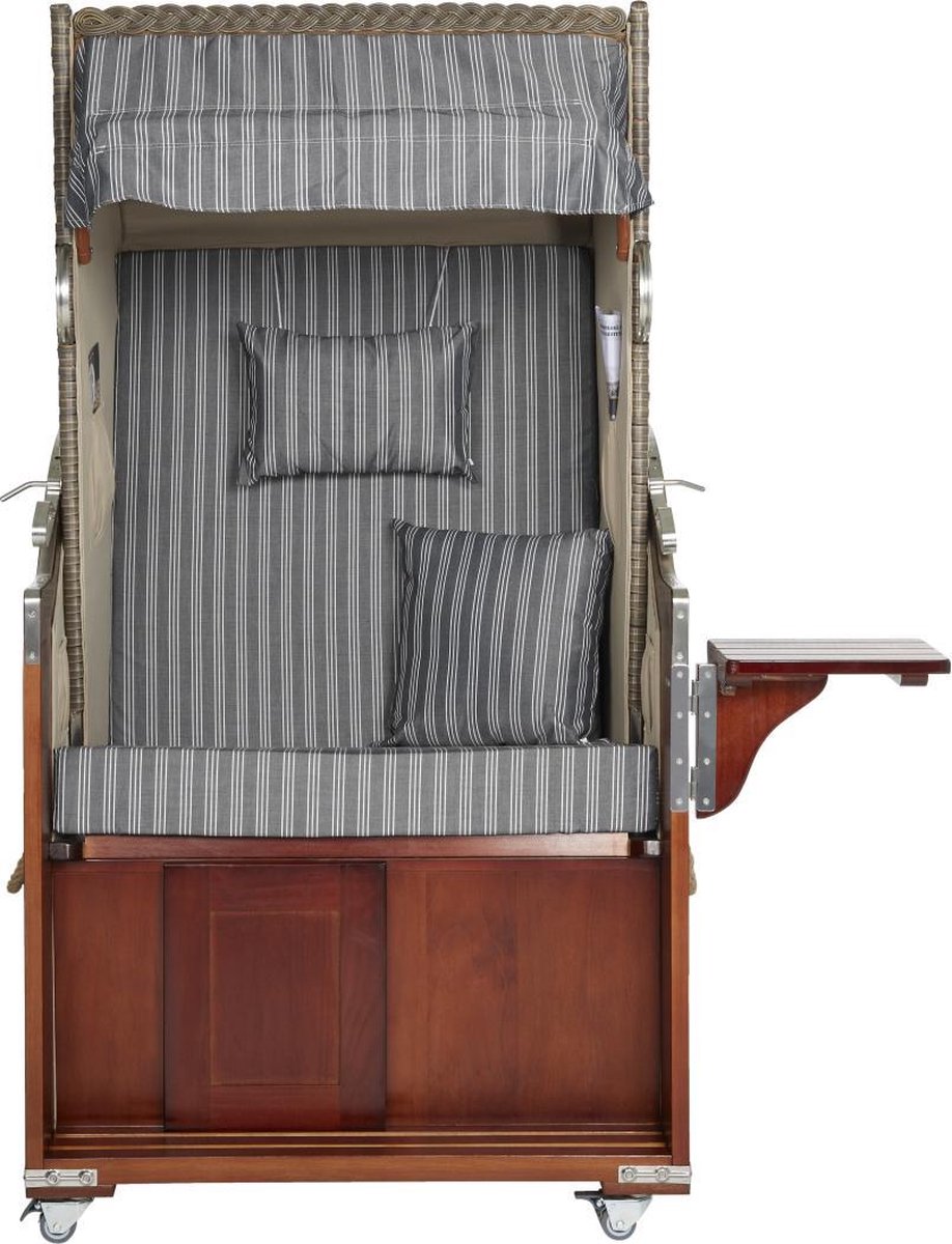 Intergrill strandstoel AVA Deluxe Strandstoel – Massief hout en riet – inclusief kussens en bekleding - grijs wit gestreepte stof – Premium kwaliteit – Volledig gemonteerd geleverd – Lounge en relax