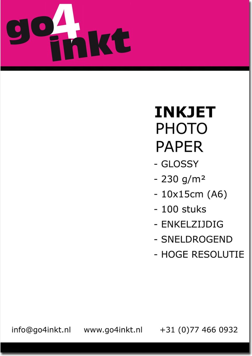 Go4inkt Glossy Fotopapier - 10x15 cm - 230 gr - 100 vellen - Glanzend - Enkelzijdig