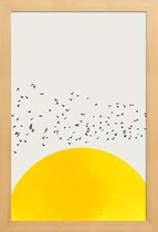 JUNIQE - Poster in houten lijst A Thousand Birds -40x60 /Geel