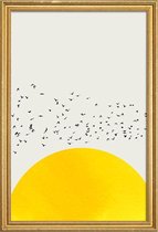 JUNIQE - Poster met houten lijst A Thousand Birds -30x45 /Geel