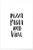 JUNIQE - Poster Pizza Pasta And Vino -60x90 /Wit & Zwart