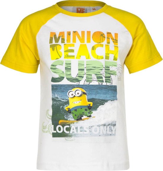 Minions t-shirt - Beach Surf - geel/wit - maat 110/116 (6 jaar)