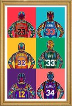 JUNIQE - Poster met houten lijst NBA-legendes pop art -60x90