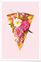 JUNIQE - Poster Floral Pizza -20x30 /Bruin & Roze