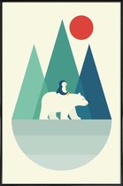 JUNIQE - Poster met kunststof lijst Bear You -13x18 /Blauw & Groen