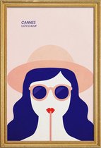 JUNIQE - Poster met houten lijst Cannes -20x30 /Blauw & Roze