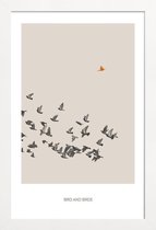 JUNIQE - Poster in houten lijst Bird And Birds -20x30 /Bruin & Oranje