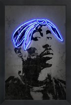 JUNIQE - Poster in houten lijst Tupac -40x60 /Blauw & Grijs
