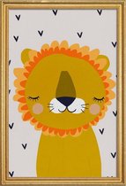 JUNIQE - Poster in houten lijst Leeuw kinderkamer illustratie -20x30