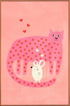 JUNIQE - Poster met kunststof lijst Cat and Mouse -30x45 /Roze