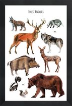 JUNIQE - Poster in houten lijst Forest Animals -60x90 /Bruin & Grijs