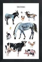 JUNIQE - Poster in houten lijst Farm Animals -20x30 /Bruin & Grijs