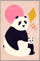 JUNIQE - Poster met kunststof lijst Panda Bears -13x18 /Roze & Zwart
