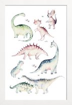 JUNIQE - Poster met houten lijst Little Dinosaurs -13x18 /Kleurrijk