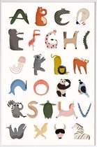 JUNIQE - Poster in kunststof lijst Animal Alphabet -60x90 /Kleurrijk