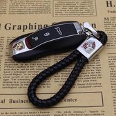 PORSCHE Sleutelhanger Auto - Logo Automerk - Leer en Metaal - 25 Verschillende Automerken - Auto accessoire  - Keychain - Koord - Cadeau/Geschenk